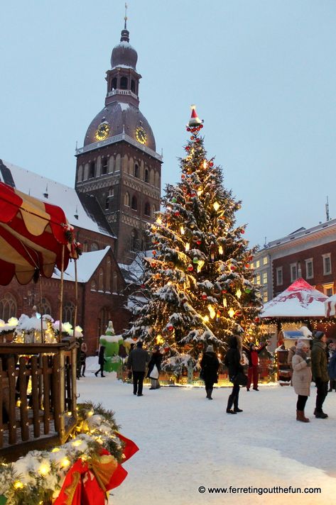 A snowy Christmas market in Riga, Latvia Vacation Budget, Baltic Countries, Hair Boy, Blue Rock, Snowy Christmas, Budget Vacation, Baltic States, Riga Latvia, Christmas Markets