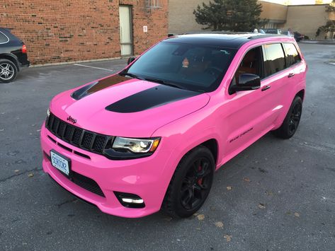 Pink Srt Hellcat, Pink Srt Charger, Pink Trackhawk, Pink Jeep Renegade, Hot Pink Jeep, Trackhawk Jeep, Pink Hellcat, Pink Suv, Pink Car Interior