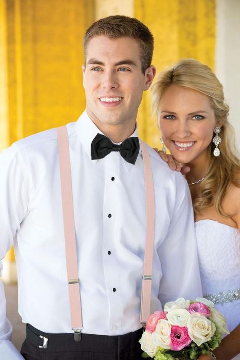 Suspenders are in! And so is blush. Teal Suspenders, Cameron Blake, Tuxedo Accessories, Grey Prom Dress, Jasz Couture, Suspenders Men, Black Tux, Womens Prom Dresses, Tuxedo Wedding