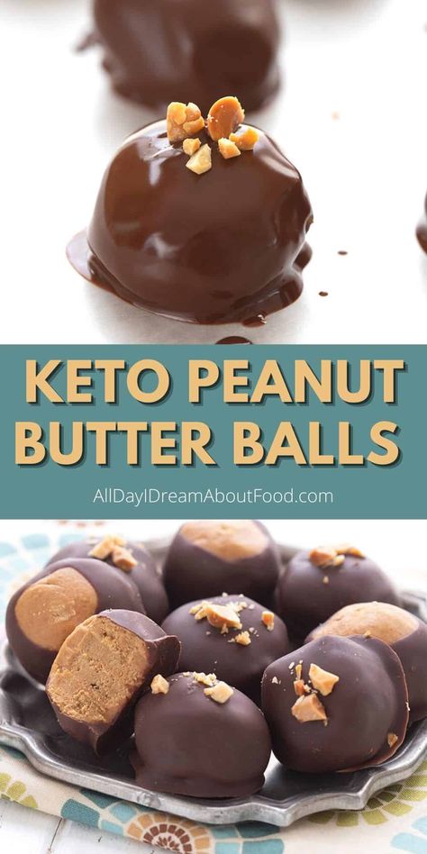 These no bake Keto Peanut Butter Balls are an easy and delicious low carb treat for peanut butter lovers. Dipped in sugar free chocolate, they can easily be made into keto buckeyes too! 2g net carbs per serving. Keto Peanut Butter Balls, Chocolate Peanut Butter Balls, Low Carb Candy, Keto Peanut Butter, Desserts Keto, Baking Powder Uses, Low Carb Peanut Butter, Keto Candy, Butter Balls