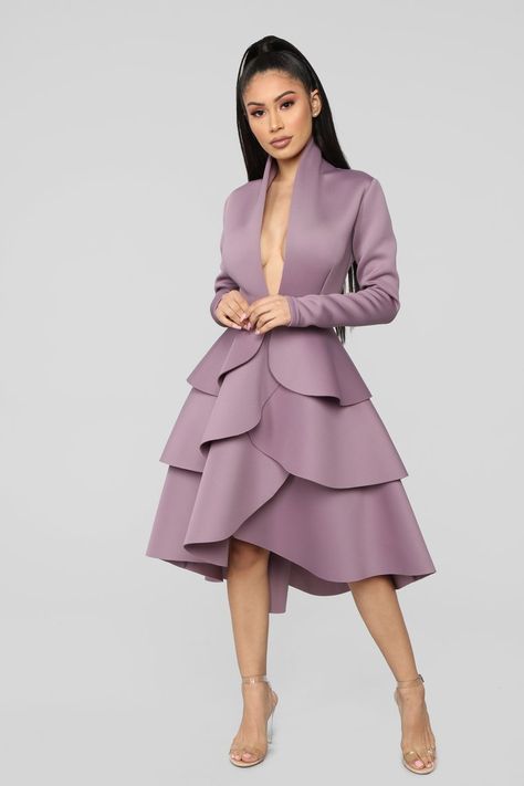 Plunge Neck Midi Dress, Styles Dress, Mauve Dress, فستان سهرة, Professional Women, Looks Chic, African Fashion Dresses, Ladies Dress Design, Classy Dress