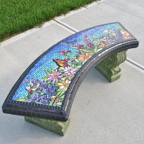 Mosaic Bench Ideas, Mosaic Retaining Wall, Mosaic Birdbath Patterns, Pebble Mosaic Patterns, Garden Mosaics, Mosaic Bench, Mosaic Garden Path, Square Mosaic Patterns, Simple Mosaic