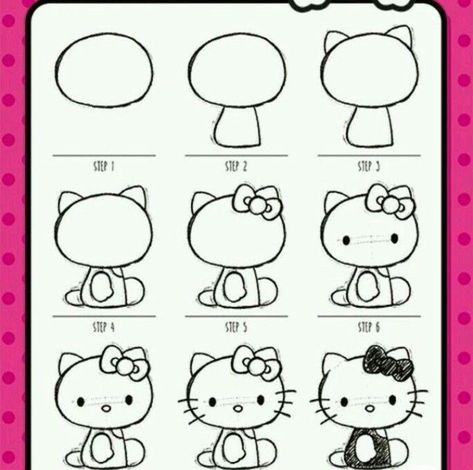 Hello Kitty Drawing Easy Step By Step, How To Draw Hello Kitty Step By Step, How To Draw Sanrio Characters, Drawing Hello Kitty, Draw Hello Kitty, Kitty Ideas, Kitty Crafts, Paznokcie Hello Kitty, Hello Kitty Nails Art