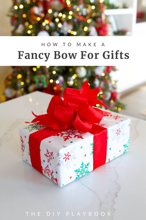 How To Tie A Bow For Presents With Ribbon (Easy Tutorial) Christmas Gift Bows Diy, Bow For Presents, Presents With Ribbon, Ribbon On Presents, Tie Bows With Ribbon, How To Make A Gift Bow, Gift Bow Tutorial, Christmas Present Bow, How To Make A Ribbon Bow