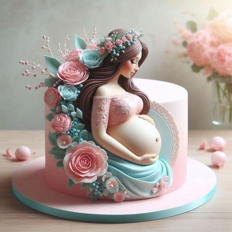 Baby Reveal Cakes, Baby Shower Cake Designs, Pregnant Cake, Pastel Baby Shower, Simple Cake Designs, Awesome Cakes, Ideas Hogar, Cake Trends, Fondant Figures