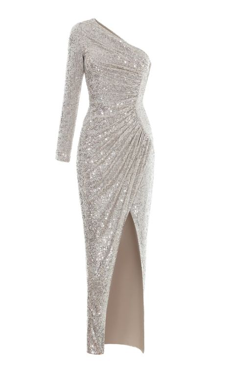 Rasario One Shoulder Draped Sequin Gown Sequined Gown, Sequin Gown, فستان سهرة, Moda Vintage, Looks Chic, Silver Dress, Fancy Dresses, Sequin Dress, Moda Operandi