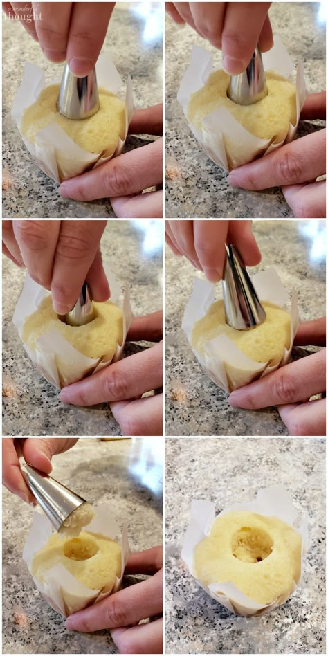 How to Easily Fill Cupcakes - A Wonderful Thought Baking Techniques, Savory Cakes, Filled Cupcakes, Salty Cake, Cupcake Decorating, Cooking School, Cake Frosting, Reveal Party, Savoury Cake