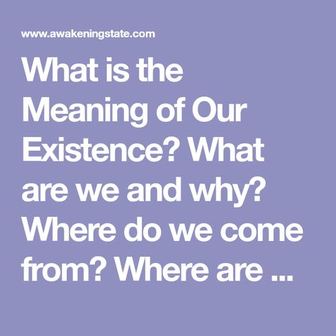 What is the Meaning of Our Existence? What are we and why? Where do we come from? Where are we most likely to be headed? Why Do We Exist, Who We Are, Why Are We Here, What Are We, The Meaning, Spiritual Awakening, Meant To Be, Spirituality, Quick Saves