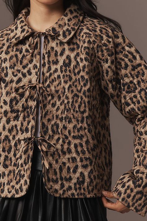 Leopard Jacket, Tie Styles, Modern Boho, Quilted Jacket, Fall 2024, Jacket Tops, Stay Warm, Leopard Print, Anthropologie