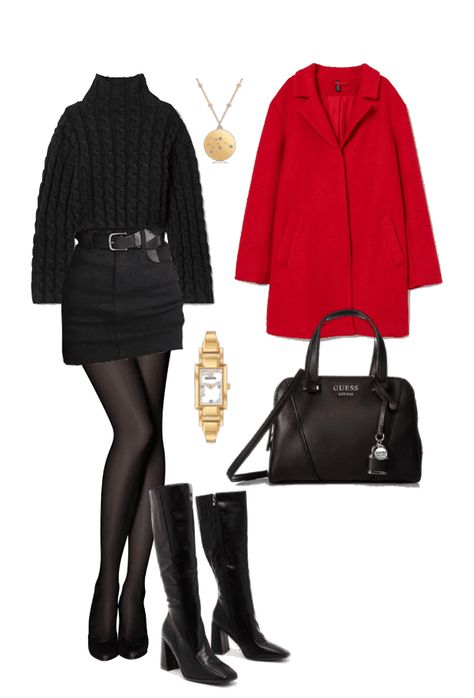 Red Black Outfits Aesthetic, Red Polyvore Outfits, Red Classy Outfits, Red Outfit Ideas Casual, Black And Red Outfit Classy, Red Formal Outfit, Black And Red Outfit Ideas, Red Aesthetic Outfit, Red Outfit Aesthetic