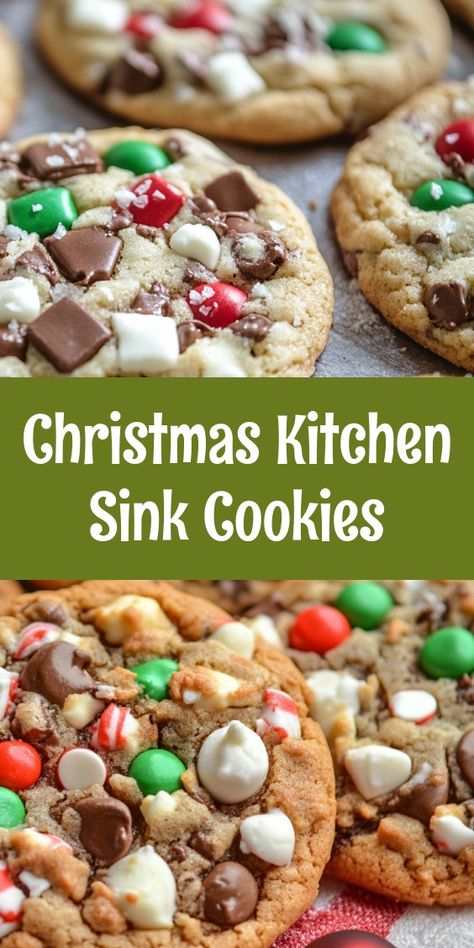 As the aroma of Christmas Kitchen Sink Cookies filled the air, laughter echoed in the kitchen. My partner and kids eagerly helped mix and scoop, creating cherished memories. It was a joyful Saturday afternoon, blending love and holiday spirit into each bite. Christmas Sink Cookies, Christmas Kitchen Sink Cookies Recipe, Fresh Market Kitchen Sink Cookies, Christmas Kitchen Sink Cookies, Kitchen Sink Cookies Christmas, Kitchen Sink Christmas Cookies, Everything But The Kitchen Sink Cookies Christmas, Everything But The Kitchen Sink Cookies, Cookies Kitchen Sink