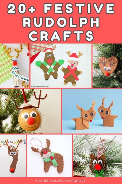 Discover over 20 creative Rudolph crafts for kids of all ages to make and share. Fun reindeer Christmas craft ideas. #christmascraft #rudolphcraft #reindeercraft #christmascraftsforkids Rudolph Crafts For Kids, Diy Reindeer Ornaments, Paper Roll Reindeer, Reindeer Crafts For Kids, Santa Veggie Tray, Reindeer Clothespin, Rudolph Crafts, Ornaments Diy Kids, Creative Christmas Crafts