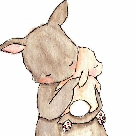 Cute Mom Drawings, Mom And Baby Animals Drawing, Cute Bunny Drawing Cartoon, Baby And Mom Drawing, Baby Bunnies Drawing, Baby Animal Drawings, Animal Illustration Art, Artist Watercolor, Bunny Painting