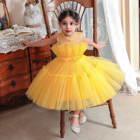 Wholesale Girls Dress Tutu Dress Mesh Birthday Princess Dress Children'S Dress | Global Lover Baby Yellow Dress, Toddler Baptism, Baptism Baby Girl, Baby Newborn Girl, Birthday Princess Dress, Birthday Party Princess, Birthday Party Dresses, Toddler Bow, Baby Girls Dress