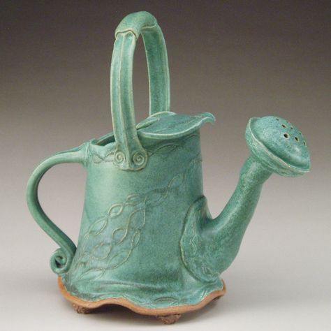 Watering Can Ceramic Watering Can Pottery, Ceramic Water Pitcher, Watering Can Aesthetic, Pottery Watering Can, Clay Watering Can, Fantasy Ceramics, Watering Can Ceramic, Ceramic Watering Can, Garden Ceramics