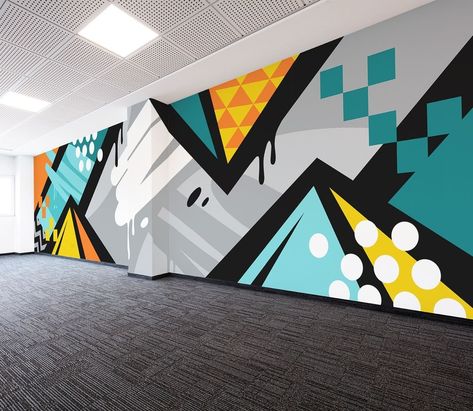 Wall Mural Graffiti, Gym Painting Ideas, Game Room Paint Ideas, Office Mural Design, Corporate Mural, Office Wall Graffiti, Graffiti Wall Art For Gym, Gym Mural Wall Art Graffiti, Street Art Painting