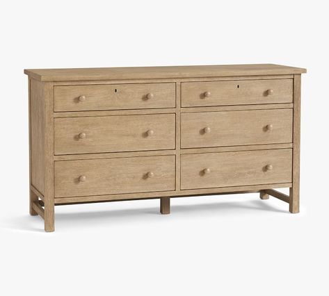 Farmhouse 6-Drawer Wide Dresser | Pottery Barn Farmhouse Platform Bed, Dresser Pottery Barn, Extra Wide Dresser, Farmhouse Dresser, Long Dresser, Shaker Furniture, Oak Dresser, Wide Dresser, Farmhouse Bedding