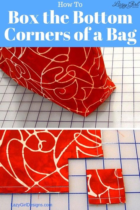 How To Make A Box Bottom Bag, Boxed Corners Sewing, Sewing A Box Bottom Bag, Box Corners Sewing, Box Bottom Bag Tutorial, Easy Bag Pattern, Sewing A Bag For Beginners, Easy Tote Bag, Easy Tote Bags To Sew