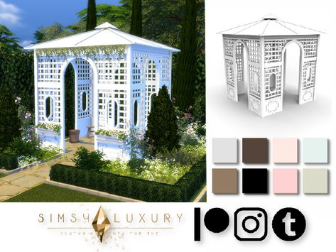 Sims 4 Gazebo, Sims 4 Trees, Sims Backyard Cc, Sims 4 Pergola, Sims 4 Wedding Arch Cc, Sims 4 Pergola Cc, Sims 4 Garden Cc, Wabi Sabi Wallpaper, Sims 4 Botanical Garden