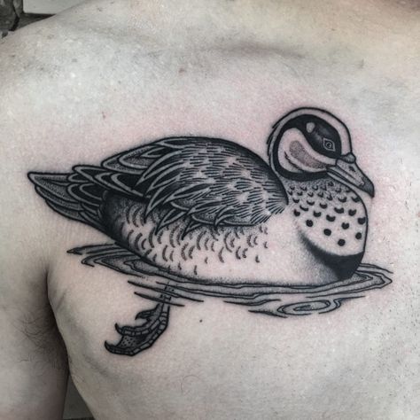 Mallard Tattoo Ideas, Duck In Water Tattoo, Traditional Duck Tattoo, Mallard Duck Tattoo, Duck In Water, Duck Tattoos, L Tattoo, Water Tattoo, Family Tattoo