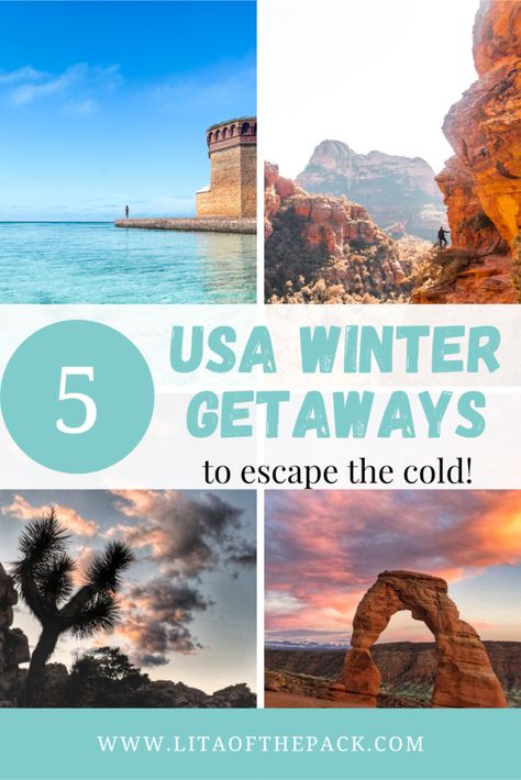 Are you sick of the cold and the darkness? Here are the 5 best winter getaways to escape the dreariness and spend time in the sun! These destinations are all warm weather places with incredible activities like hiking, swimming, and sunbathing. So, find out why these are the best warm weather winter destinations and add them to your list for your next vacation! Last Minute Getaways Trips, Winter Destinations In The Us, Winter Getaways In The Us, Best Us Beaches, Hiking Usa, Warm Vacation, Winter Getaways, Christmas Getaways, Vacations In The Us