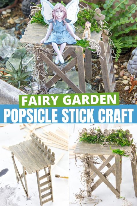 Fairy Garden Observation Deck Using Popsicle Sticks • Kids Activities Blog Popsicle Stick Fairy Garden Ideas, Popsicle Stick Crafts House Easy, Stick Fairy, Tail Ideas, Garden Train, Popsicle Stick Crafts House, Babysitting Ideas, Fairy House Crafts, Fairy Stuff