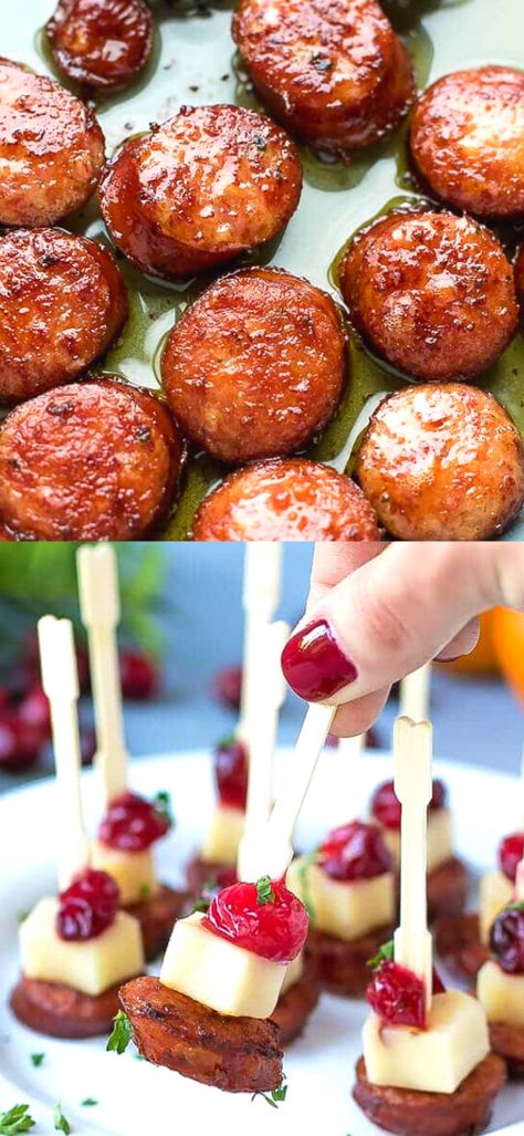 Appetizers With Andouille Sausage, Savory Winter Appetizers, Fall Meat Appetizers, Smoked Sausage Cranberry Bites, Autumn Appetizers Easy, Sliced Sausage Appetizers, Andouille Sausage Appetizer Recipes, Small Bites Appetizers Fall, Sausage Hors D’oeuvres