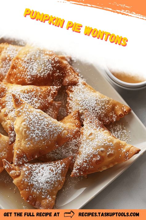 Discover a delightful twist on a classic dessert with our Pumpkin Pie Wontons recipe. This fusion treat combines the rich, spiced flavors of pumpkin pie wrapped in a crisp wonton shell. Perfect for fall gatherings or a unique holiday dessert, these bite-sized wonders promise a warm, comforting taste with every bite. Quick to prepare and sure to impress, these wontons are an exciting way to enjoy your favorite autumn flavors. Explore the recipe for detailed steps and tips for the best results. Pumpkin Pie Wontons, Unique Pumpkin Desserts, Thanksgiving Bite Size Desserts, Unique Holiday Desserts, Pumpkin Pie Bites, Classic Fall Desserts, Wonton Recipes, Pie Bites, Thanksgiving 2024