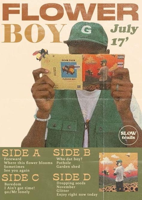 Vintage Tyler The Creator Poster, Flowerboy Tyler Aesthetic, Flower Boy Tyler The Creator Aesthetic, Flower Boy Album Cover, Vintage Tyler The Creator, Flower Boy Tyler The Creator, Poster Tyler The Creator, Tyler The Creator Flower Boy, Tyler The Creator Poster