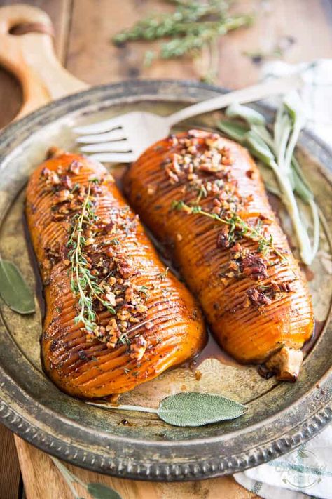 Honey Butternut Squash, Hasselback Butternut Squash, Oven Roasted Butternut Squash, Winter Dishes, Honey Sauce, Hot Honey, Butternut Squash Recipes, Chickpea Curry, Honey Roasted