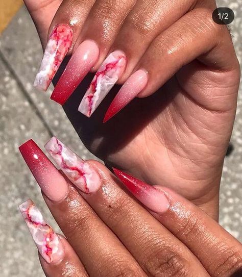 20 Eye-catching Red And White Nails For Any Special Occasion - 107 Red Marble Nails, Black Marble Nails, Marble Acrylic Nails, Red And White Nails, Opal Nails, Water Nails, Marble Nail Designs, Marble Nail, Red Acrylic Nails