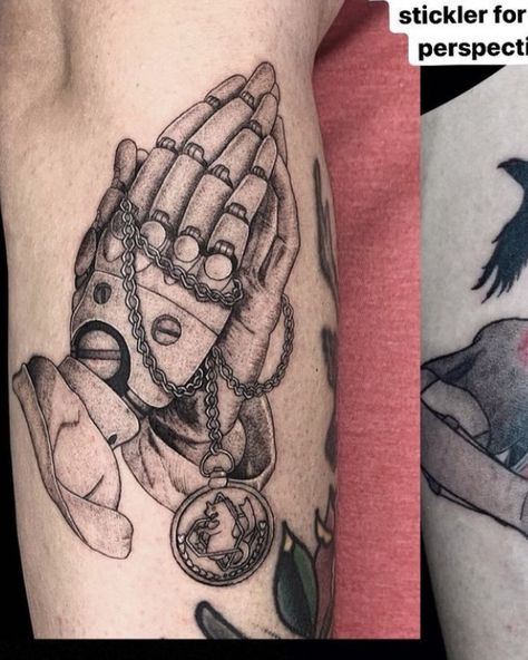 credit: IG @ink.ray Fma Tattoo, Alchemy Tattoo, Oni Tattoo, Nerd Tattoo, Girl Back Tattoos, Men Tattoos Arm Sleeve, Full Metal Alchemist, Manga Tattoo, Naruto Tattoo