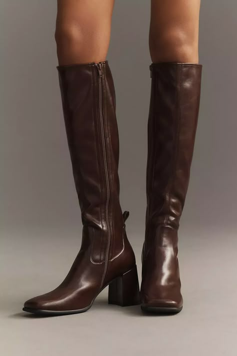 Jeffrey Campbell Hot Lava Boots | Anthropologie Calf Boots Outfit, Chocolate Boots, Leather Boots Knee High, 90s Boots, Upcoming Fashion Trends, Jeffrey Campbell Boots, Grunge Chic, Anthropologie Uk, Chestnut Leather