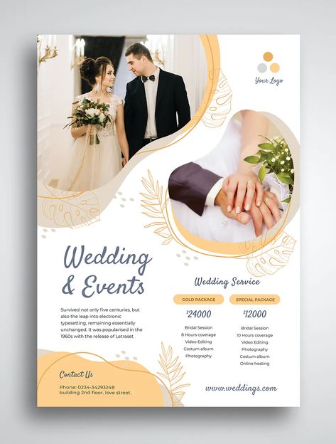 Wedding Flyer Design Template PSD Wedding Poster Design, Ruangan Studio, Wedding Flyer, Wedding Graphic Design, Wedding Packages Prices, Wedding Program Design, Album Photography, Wedding Flyers, Wedding Brochure