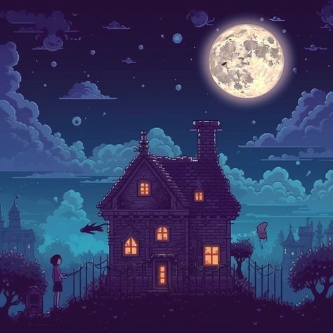 Pixel Art: Haunted House Haunted House Pixel Art, Pixel Art House, Pixelated Art, Pixel Game, Tech Art, Pixel Art Games, Pixel Games, Futuristic Art, Art House