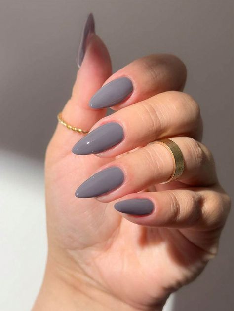 Gris  Collar    Uñas de Color,Uñas Lisas Embellished Grey Acrylic Nails, Grey Nail, Gray Nails, Almond Acrylic Nails, Pearl Nails, Neutral Nails, Foot Care, Chic Nails, Nail Manicure