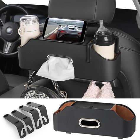 Amazon.com: Sancaral Back Seat Car Organizer - with 2 drink car seat cup holders, a tissue box holder for the car, and a multifunctional car storage box with 2 hooks, perfect for kids and travel...（Beige） : Automotive Back Seat Organizer, Car Travel Accessories, Backseat Organizer, Car Storage Box, Divider Design, Car Seat Organizer, Car Back Seat, Safe Driving, Multifunctional Storage