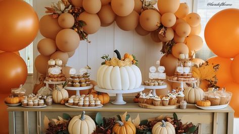 Little Pumpkin Baby Shower Ideas: A Festive Fall Theme for Expecting Mamas Pumpkin Theme Dessert Table, A Little Pumpkin Baby Shower Theme, Little Pumpkin Baby Shower Cake, Fall Themed Baby Shower Ideas, Pumpkin Theme Party, Pumpkin Baby Shower Decor, Little Pumpkin Baby Shower Ideas, Fall Baby Shower Cake, Pumpkin Baby Shower Theme