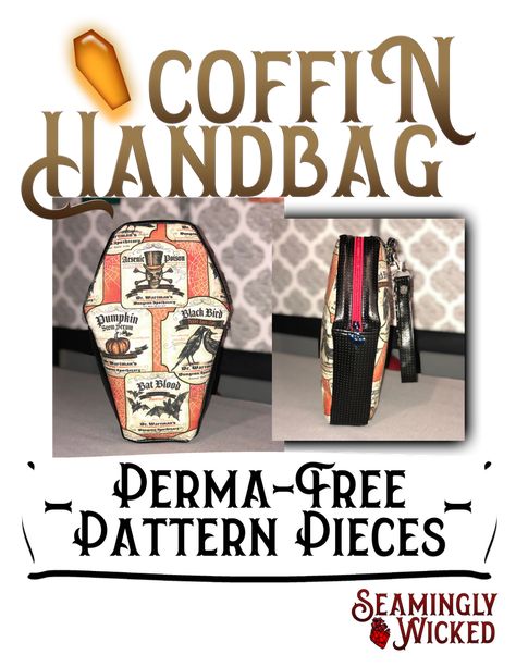 Diy Coffin, Handbag Sewing Pattern, Coffin Bag, Sewing Pattern Pieces, Handbag Sewing, Wallet Sewing Pattern, Handbag Sewing Patterns, Purse Sewing Patterns, Bag Sewing Pattern