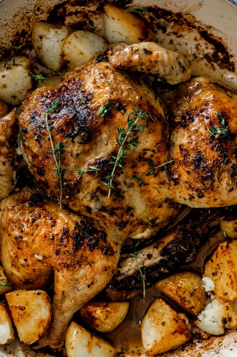 Chicken Crisps, Peri Chicken, Roasted Chicken And Potatoes, Chicken And Potatoes, Roasted Root Vegetables, Herb Roasted Chicken, Peri Peri, Lemon Herb, Oven Baked Chicken