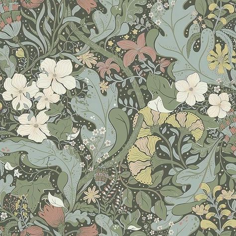 HeloHo 16.1" X 393.7" Green Floral Wallpaper for Bedroom Peel and Stick Self Adhesive Removable Wallpaper Waterproof Contact Paper for Living Room Bedroom Decor - Amazon.com Papier Peint Art Nouveau, Green Floral Wallpaper, Tulip Garden, A Street Prints, Sandberg Wallpaper, White And Blue Flowers, Wallpaper For Sale, Tulips Garden, W Wallpaper