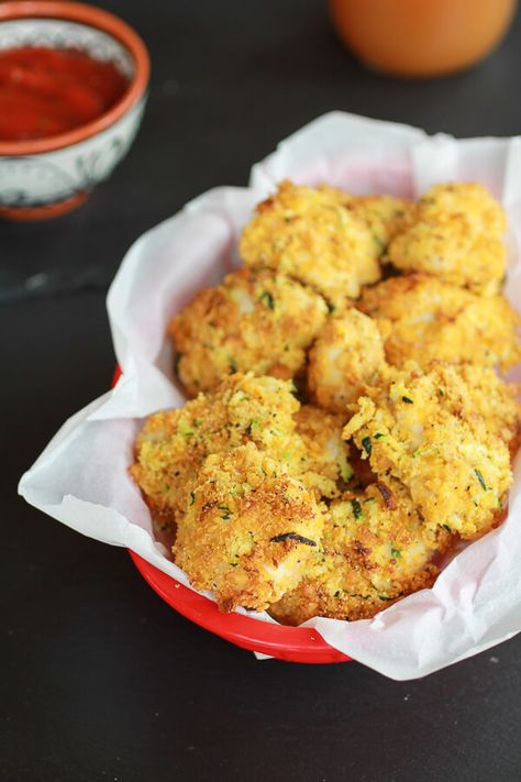 Zucchini Parmesan Crusted Chicken Nuggets | halfbakedharvest.com Zucchini Parmesan, Corn Flake, Zucchini Recipes Healthy, Kid Foods, Calorie Snacks, Chicken Nugget Recipes, Nuggets Recipe, Healthy Zucchini, Parmesan Zucchini