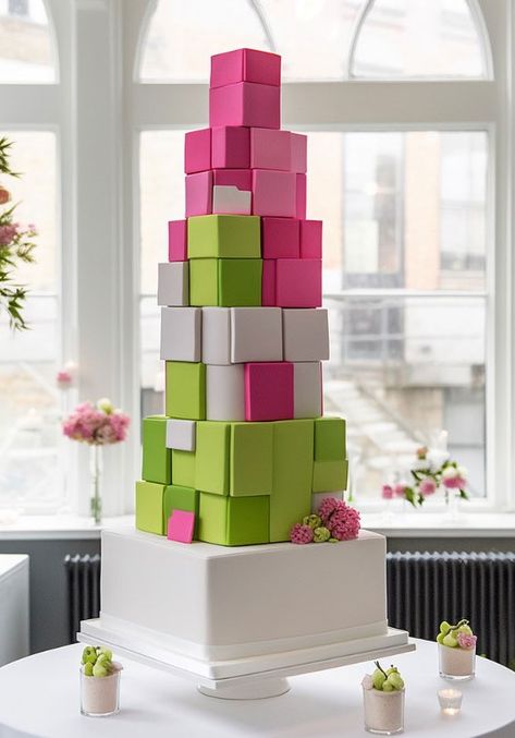 50 Artistic Masterpiece Wedding Cakes : Bright Colour Block Cake Wedding Cake 2024 Trends, 2024 Wedding Cake Trends, Artistic Wedding Cake, Lime Wedding, Nice Cakes, Wedding Cake Trends, Cake Competition, Cookie Recipes Decorating, Geometric Cake