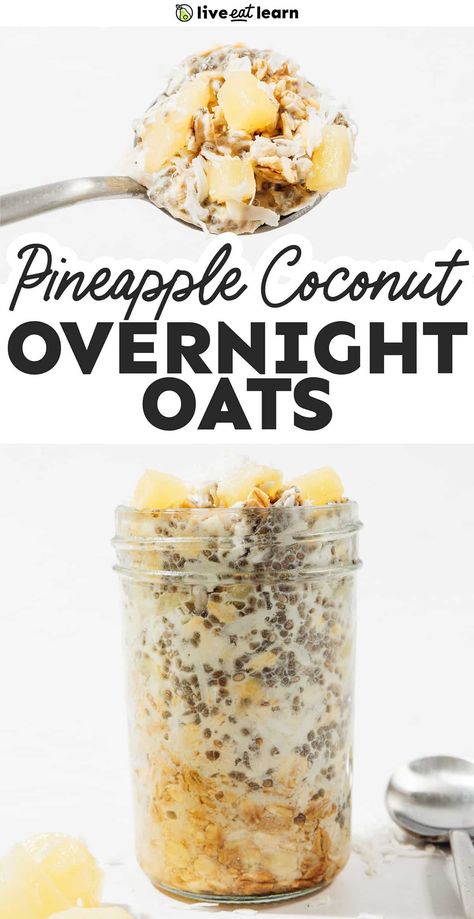 Pina Colada Overnight Oats, Pineapple Breakfast, Blueberry Overnight Oats, Vegan Overnight Oats, Oat Recipes Healthy, Vegetarian Comfort Food, Overnight Oats Recipe Healthy, Easy Brunch Recipes, Dried Pineapple