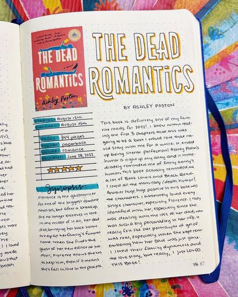 Book Journal Ideas Inspiration, The Dead Romantics, Ashley Poston, Book Review Journal, Note Taking Tips, Book Reading Journal, Bullet Journal Ideas Templates, My Favorite Books, Bible Journal Notes