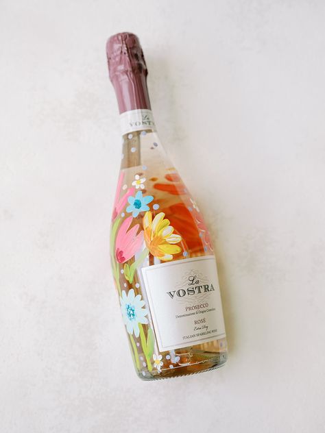 Custom Champagne Bottle, Hand Painted Wine Bottles, Hand Painted Bottles, Painted Bottle, Painted Wine Bottles, Bottle Of Wine, Champagne Bottles, Paint And Sip, Bottle Painting