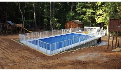 PHOTO GALLERY | Kayak Pool Guys Wade Pool Backyard, Kayak Pool Landscaping, Kayak Pool Deck Ideas, Kayak Dog Platform Diy, Poolside Ideas, Kayak Pools, Above Ground Pool In The Country, Above Ground Pool Dug Into Ground, Above Ground Pool Deck Ideas