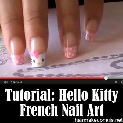 Hello Kitty French Hello Kitty Nail, Hello Kitty Nails Art, Kitty Nail, Kitty Nails, French Nail Art, Hello Kitty Nails, French Nail, Really Cute Nails, Soft Nails