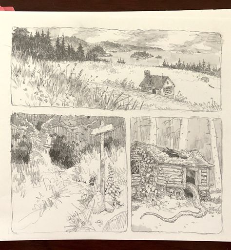 🚂lauren en Twitter: "sketchbook page https://t.co/MedsGy3GDt" Big Sketchbook, Drawing Tuts, Comic Layout, Sketchbook Art Journal, Sketchbook Ideas, Sketchbook Pages, Sketchbook Art, Landscape Drawings, Sketchbook Journaling