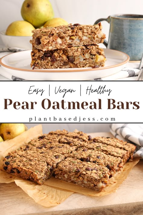 Pear Filling, Pear Ideas, Oatmeal Breakfast Bars Healthy, Healthy Breakfast Bars, Oatmeal Raisin Bars, Raisin Bars, Healthy Food For Children, Pear Desserts, Pear Dessert Recipes